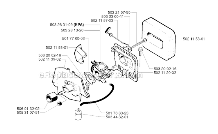 Carburetor  Air Filter Diagram and Parts List for 245REPA 2002-08 Husqvarna Brush Cutter