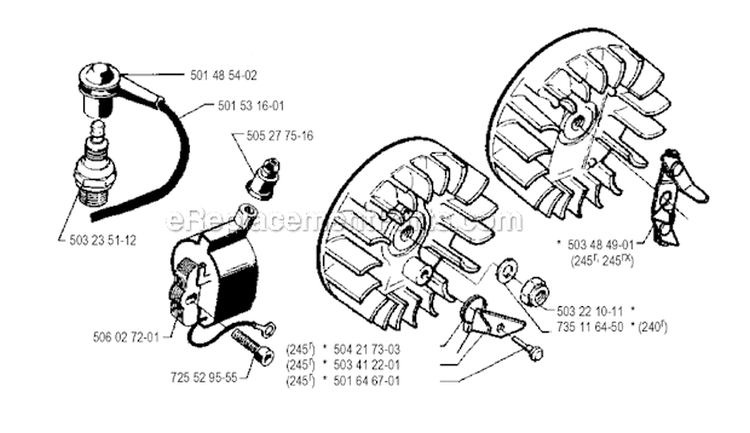 Ignition System Diagram and Parts List for 245RX 1990-01 Husqvarna Brush Cutter