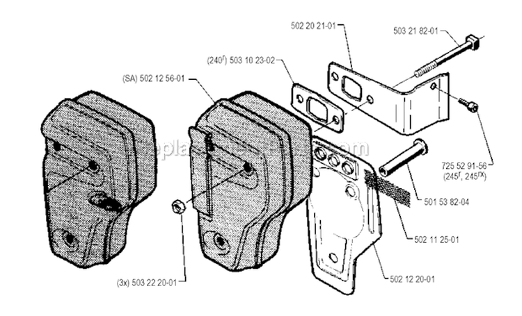 Muffler Diagram and Parts List for 245RX 1990-01 Husqvarna Brush Cutter