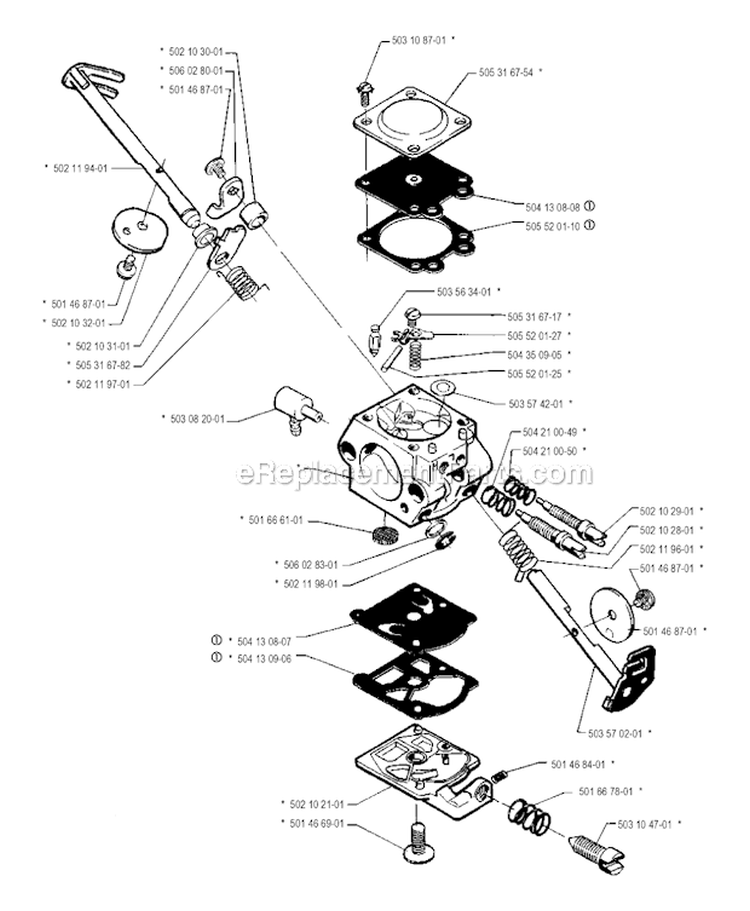 Carburetor Details Diagram and Parts List for 245RX 1990-01 Husqvarna Brush Cutter