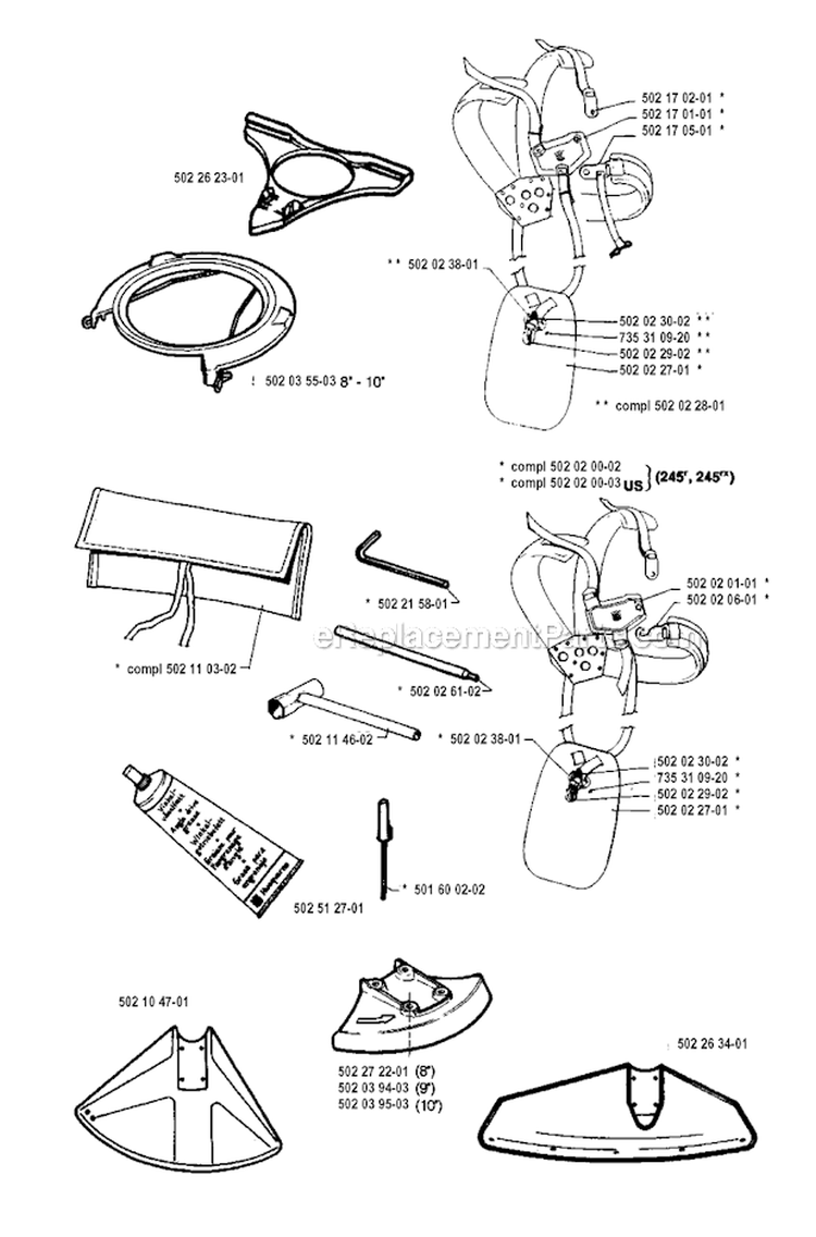 Accessories Diagram and Parts List for 245RX 1994-04 Husqvarna Brush Cutter