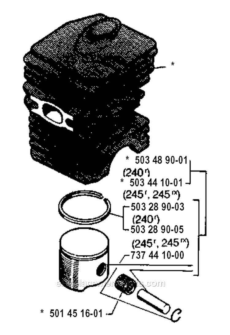 Cylinder Piston Diagram and Parts List for 245RX 1994-04 Husqvarna Brush Cutter