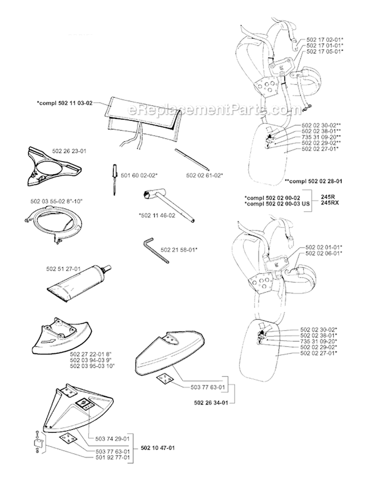 Accessories Diagram and Parts List for 245RX 1996-06 Husqvarna Brush Cutter