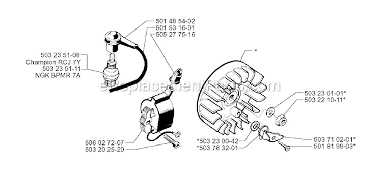 Ignition System Diagram and Parts List for 245RX 1996-06 Husqvarna Brush Cutter