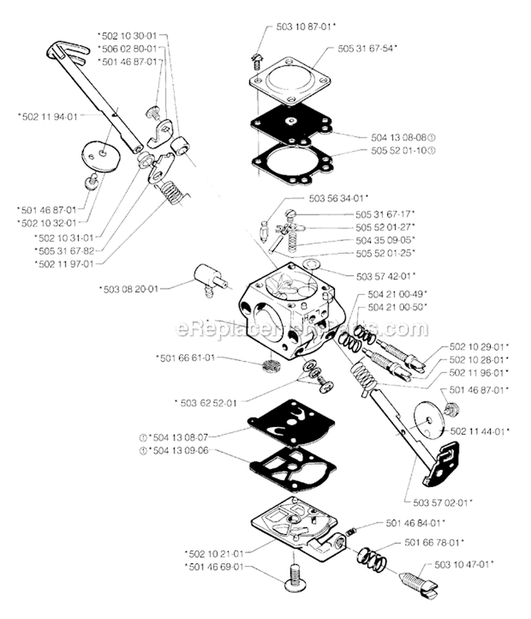Carburetor Details Diagram and Parts List for 245RX 1996-06 Husqvarna Brush Cutter