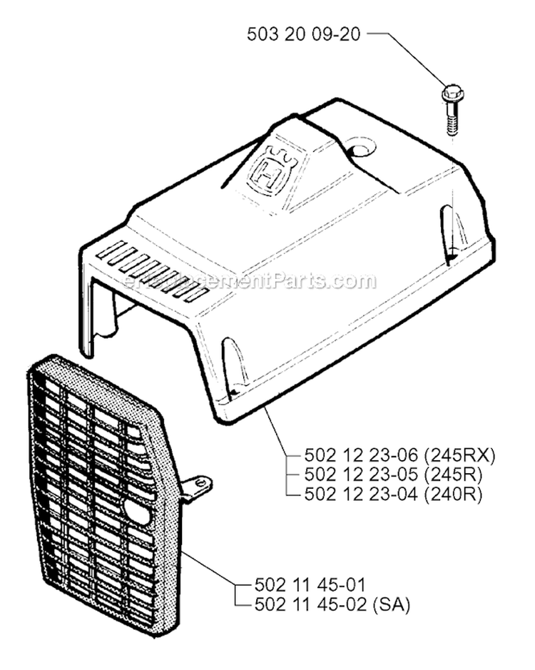 Cylinder Cover Diagram and Parts List for 245RX 1996-06 Husqvarna Brush Cutter