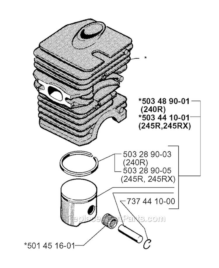 Cylinder Piston Diagram and Parts List for 245RX 1996-06 Husqvarna Brush Cutter