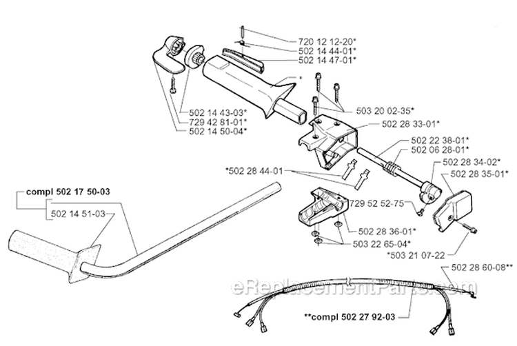 Handle  Controls Diagram and Parts List for 245RX 1998-10 Husqvarna Brush Cutter