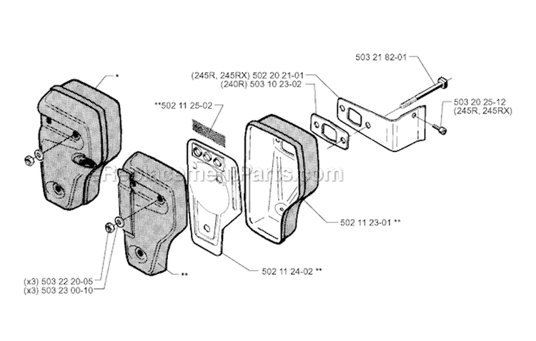 Muffler Diagram and Parts List for 245RX 1998-10 Husqvarna Brush Cutter