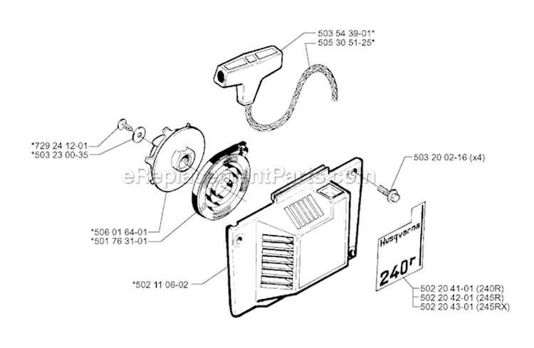Starter Diagram and Parts List for 245RX 1998-10 Husqvarna Brush Cutter