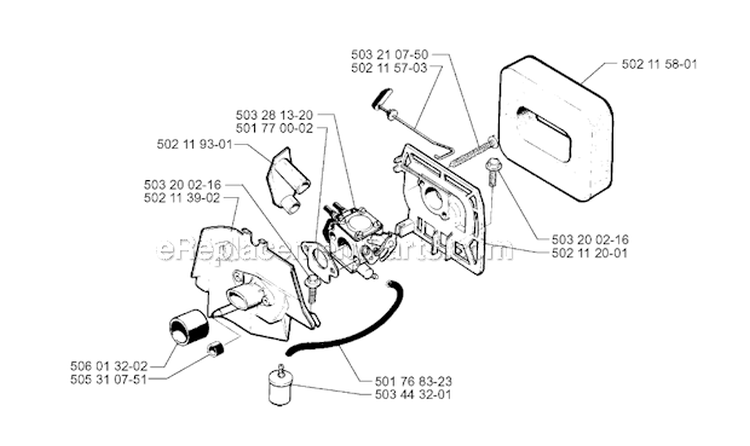 Carburetor  Air Filter Diagram and Parts List for 245RX 1998-10 Husqvarna Brush Cutter