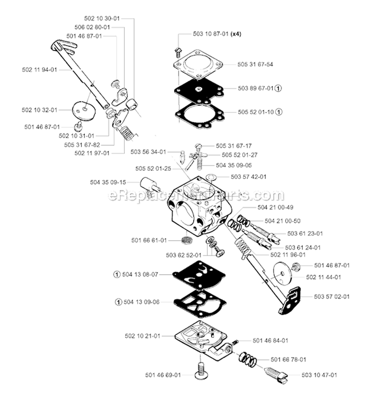 Carburetor Details Diagram and Parts List for 245RX 1998-10 Husqvarna Brush Cutter