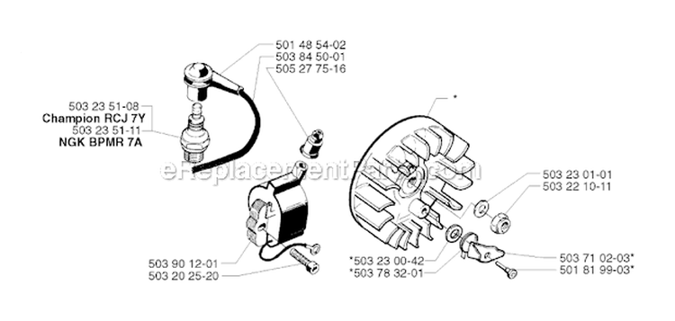 Ignition System Diagram and Parts List for 245RX 2002-08 Husqvarna Brush Cutter