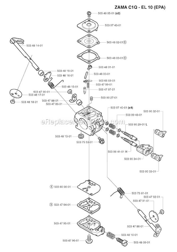 Carburetor Details (Zama C1Q-El10 Epa) Diagram and Parts List for 245RX 2002-08 Husqvarna Brush Cutter