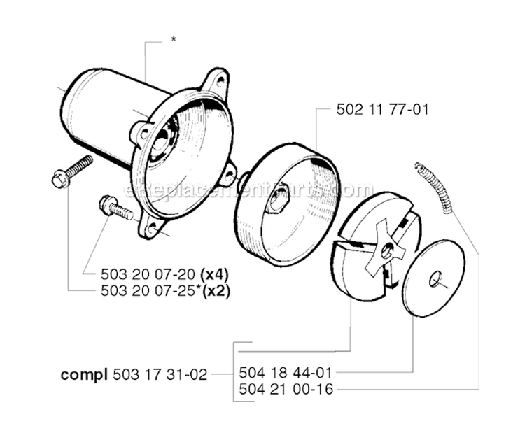 Clutch Diagram and Parts List for 245RX 2002-08 Husqvarna Brush Cutter