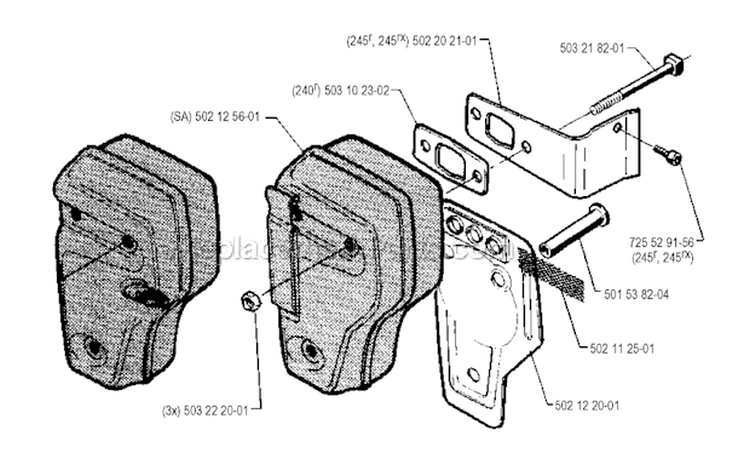 Muffler Diagram and Parts List for 245R 1990-01 Husqvarna Brush Cutter