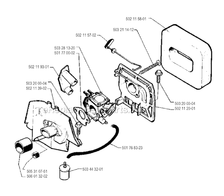 Carburetor  Air Filter Diagram and Parts List for 245R 1990-01 Husqvarna Brush Cutter