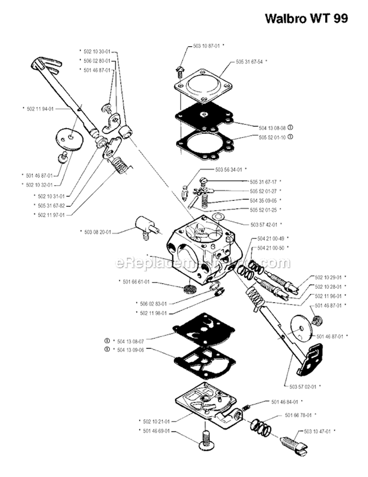 Carburetor Details Diagram and Parts List for 245R 1990-01 Husqvarna Brush Cutter