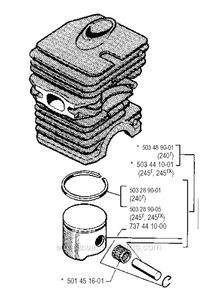 Cylinder Piston Diagram and Parts List for 245R 1990-01 Husqvarna Brush Cutter