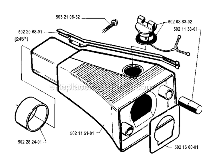 Fuel Tank Diagram and Parts List for 245R 1994-04 Husqvarna Brush Cutter