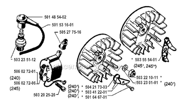 Ignition System Diagram and Parts List for 245R 1994-04 Husqvarna Brush Cutter