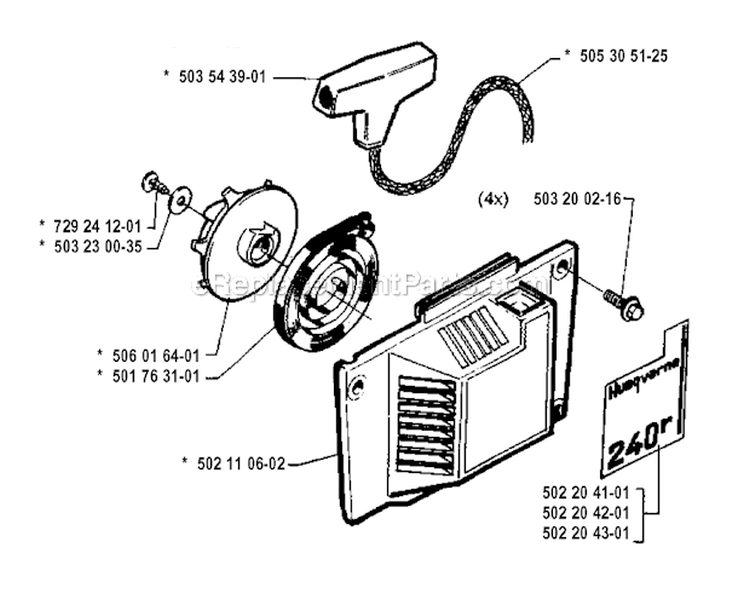 Starter Diagram and Parts List for 245R 1994-04 Husqvarna Brush Cutter