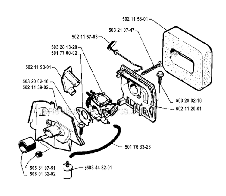 Carburetor  Air Filter Diagram and Parts List for 245R 1994-04 Husqvarna Brush Cutter