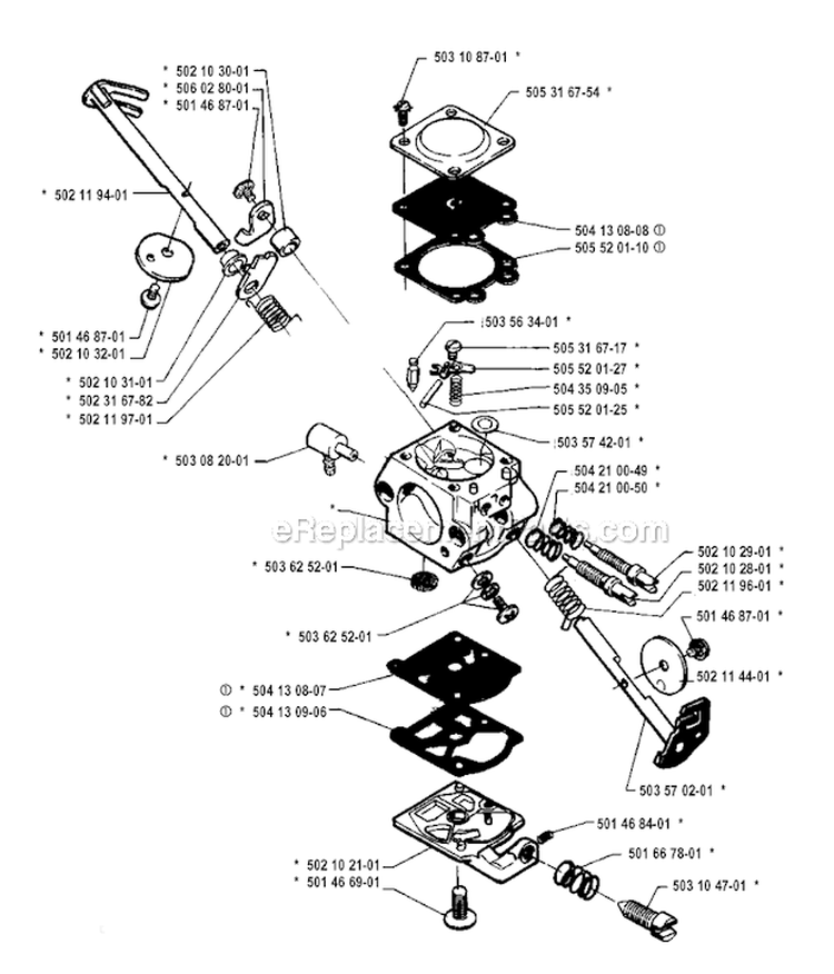 Carburetor Details Diagram and Parts List for 245R 1994-04 Husqvarna Brush Cutter