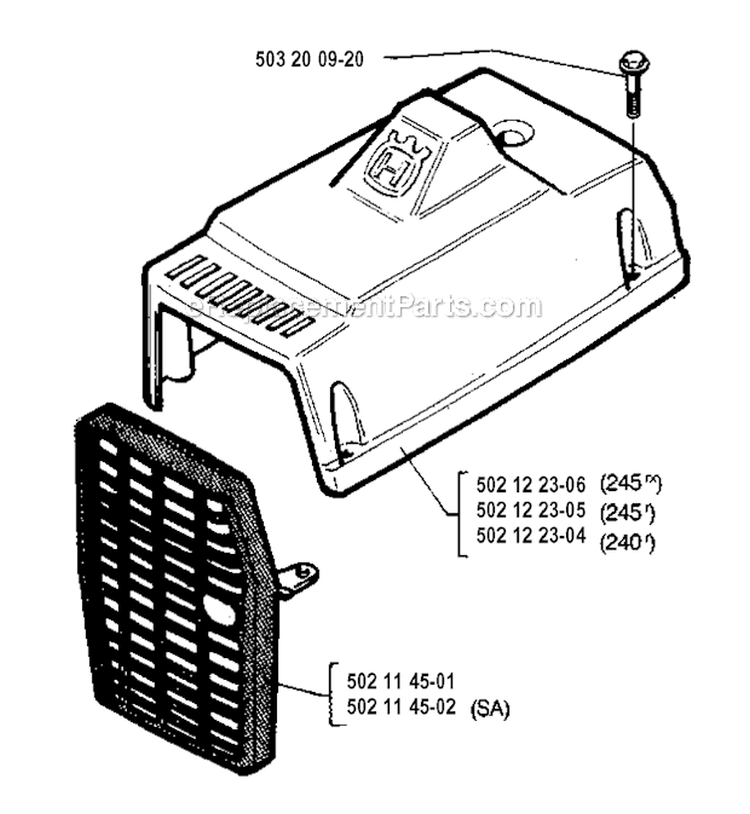 Cylinder Cover Diagram and Parts List for 245R 1994-04 Husqvarna Brush Cutter