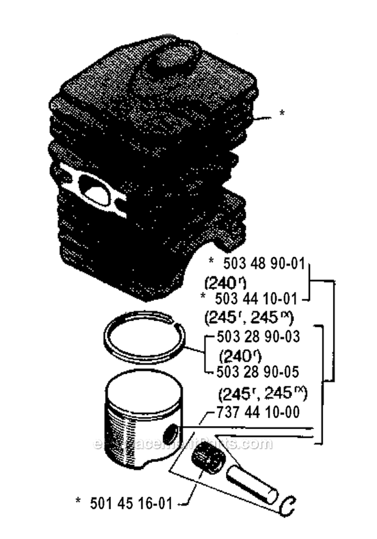Cylinder Piston Diagram and Parts List for 245R 1994-04 Husqvarna Brush Cutter