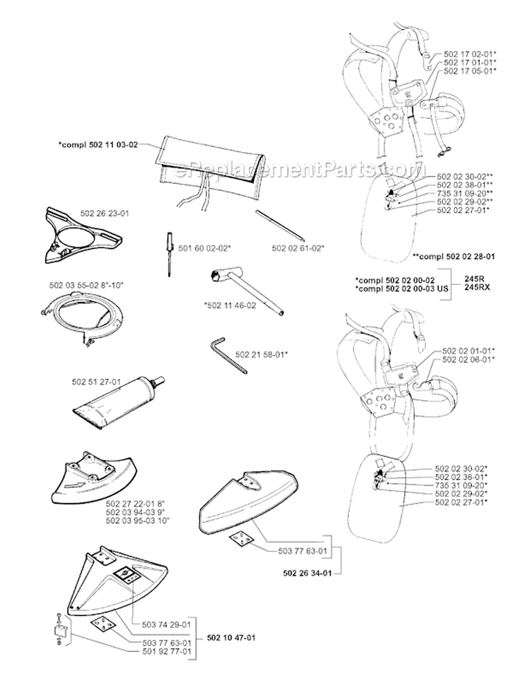 Accessories Diagram and Parts List for 245R 1996-06 Husqvarna Brush Cutter