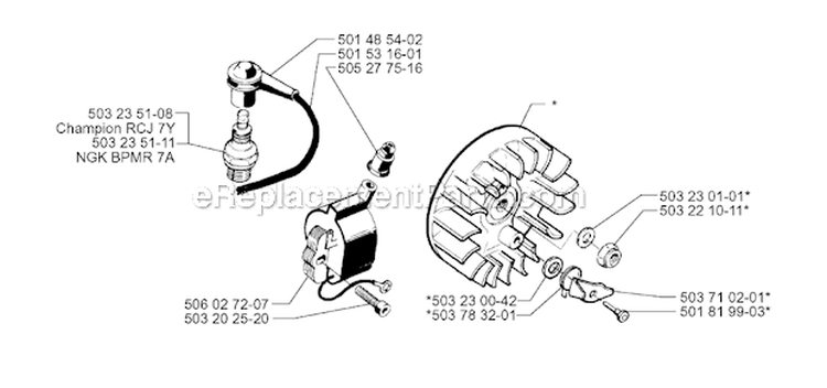 Ignition System Diagram and Parts List for 245R 1996-06 Husqvarna Brush Cutter