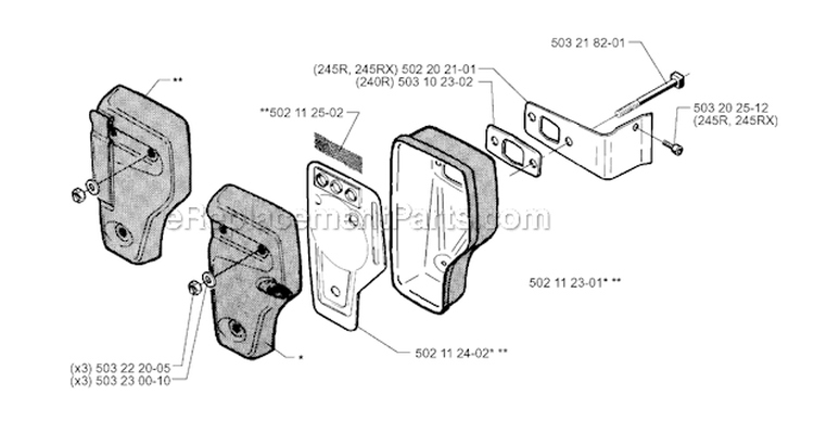 Muffler Diagram and Parts List for 245R 1996-06 Husqvarna Brush Cutter