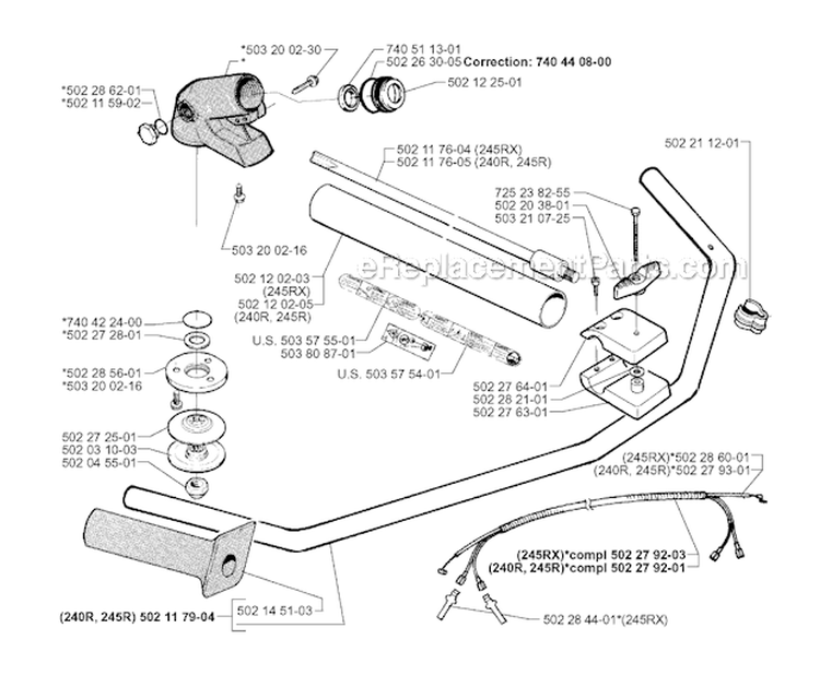 Bevel Gear  Shaft Diagram and Parts List for 245R 1996-06 Husqvarna Brush Cutter