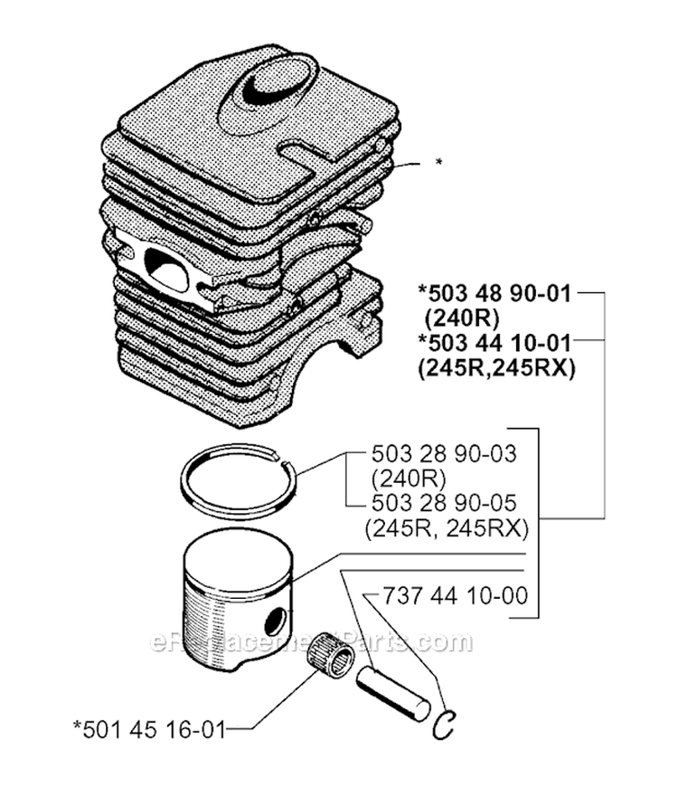 Cylinder Piston Diagram and Parts List for 245R 1996-06 Husqvarna Brush Cutter