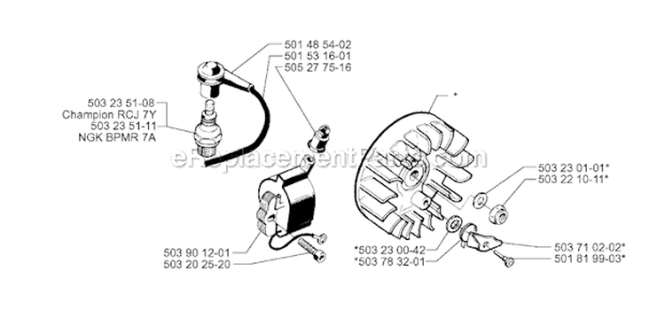 Ignition System Diagram and Parts List for 245R 1998-10 Husqvarna Brush Cutter