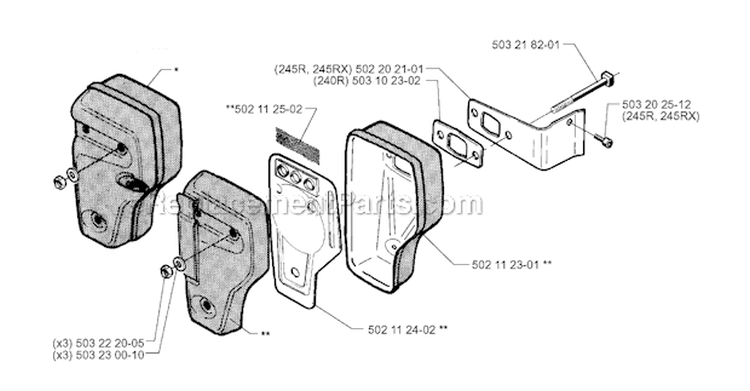 Muffler Diagram and Parts List for 245R 1998-10 Husqvarna Brush Cutter