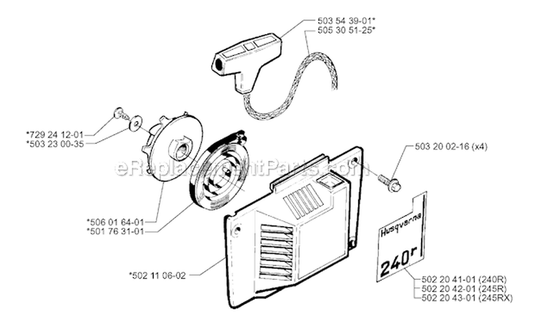 Starter Diagram and Parts List for 245R 1998-10 Husqvarna Brush Cutter
