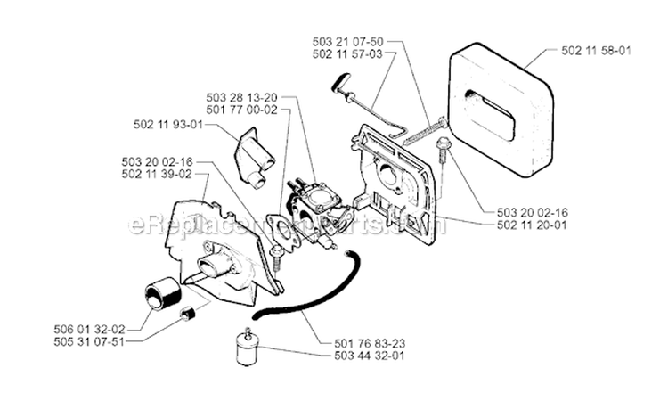 Carburetor  Air Filter Diagram and Parts List for 245R 1998-10 Husqvarna Brush Cutter