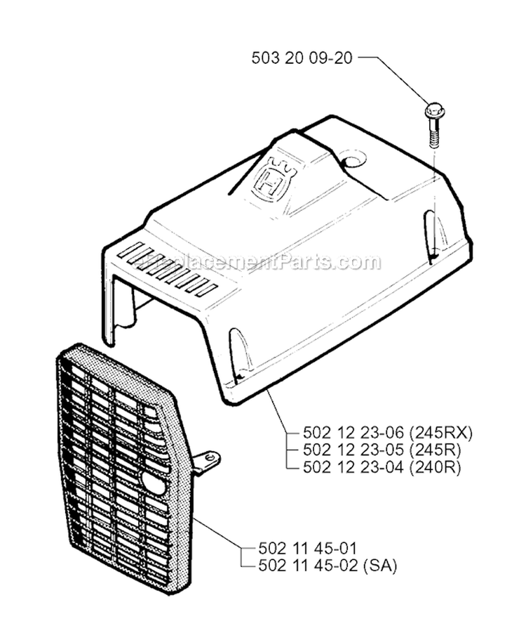 Cylinder Cover Diagram and Parts List for 245R 1998-10 Husqvarna Brush Cutter