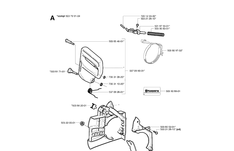 Chain Brake And Clutch Cover Diagram and Parts List for 336 20040100001-20051000000 Husqvarna Chainsaw