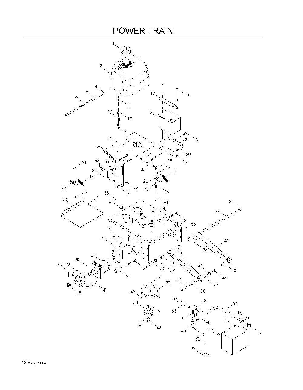Power Train Diagram and Parts List for WH5219EFQ968999253 2008-08 Husqvarna Lawn Mower