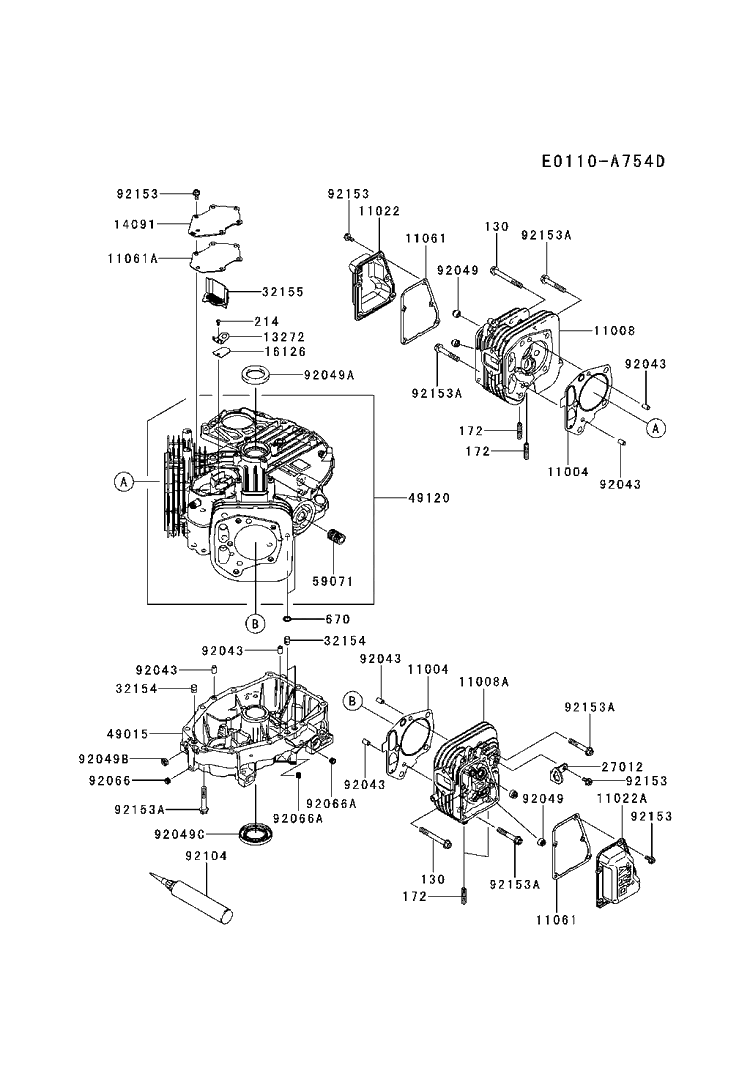 Cylinder And Crankcase Diagram and Parts List for FR600V-AS11 2017-09 Husqvarna Engine