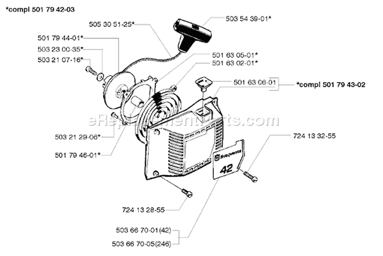 Page J Diagram and Parts List for 246 1994-12 Husqvarna Chainsaw