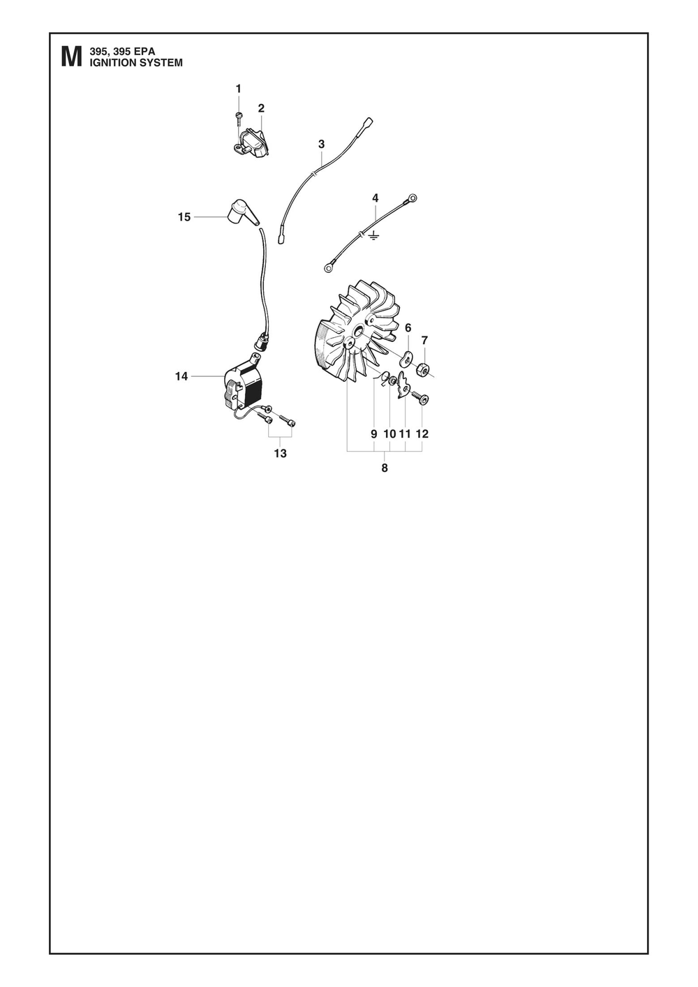 Ignition System Diagram and Parts List for 395XP-395XPG 395 XP W - 395 XP GW Husqvarna Chainsaw