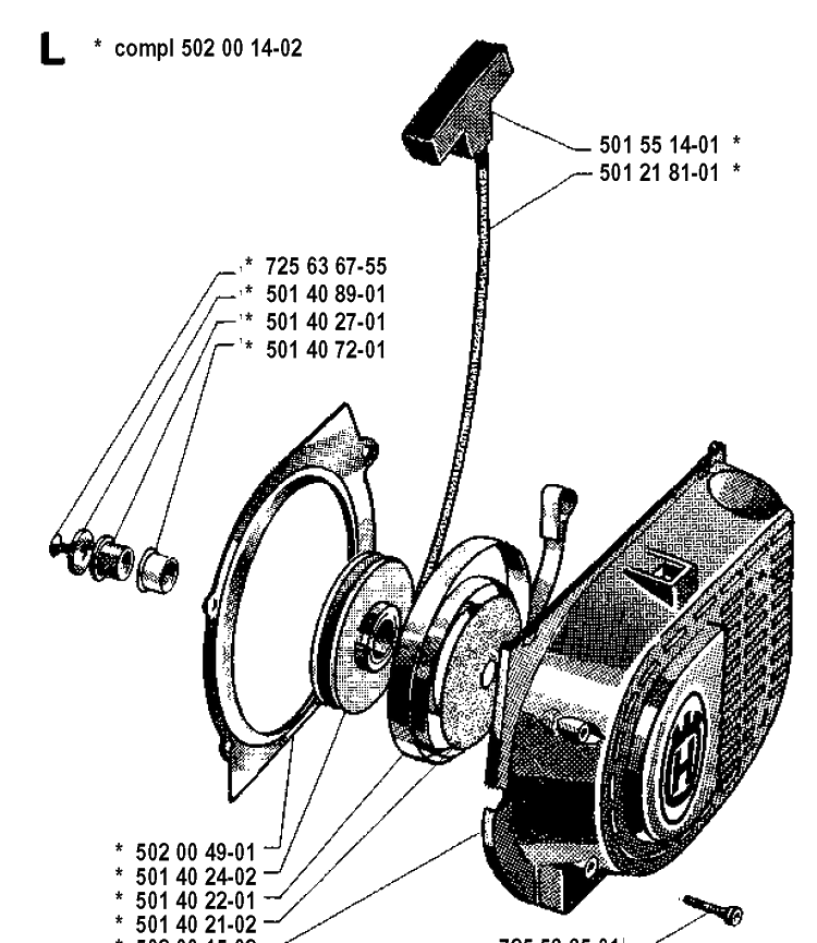 Starter Diagram and Parts List for 265RX 19921800001-19954500000 Husqvarna Brush Cutter