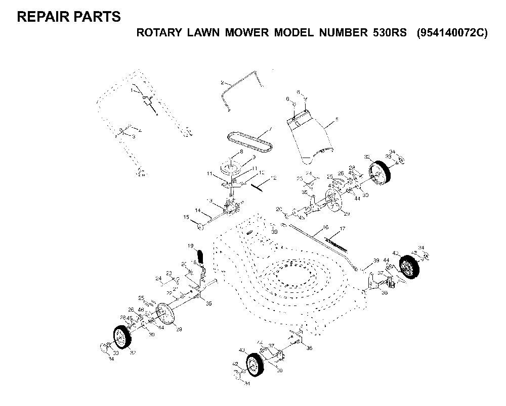 Repair Parts Diagram and Parts List for 530RS (954140072 C)(1999-06) Husqvarna Lawn Mower