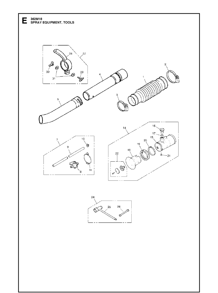 Spray System Diagram and Parts List for 362 2010-02 Husqvarna Leaf Blower / Vacuum