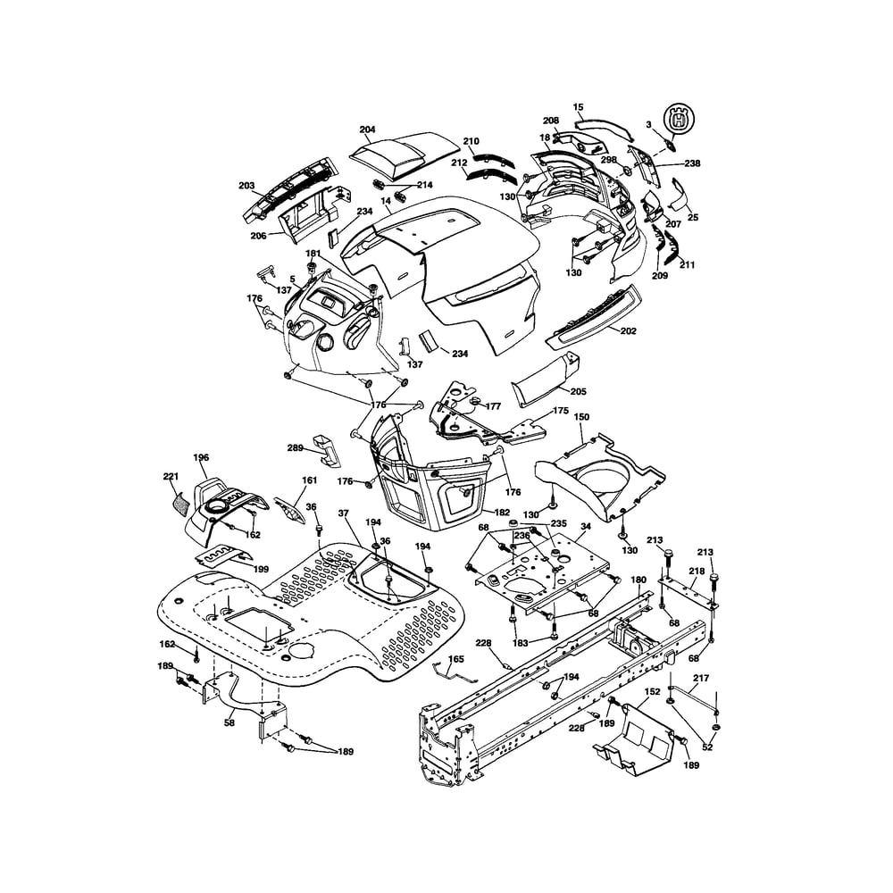 Chassis Diagram and Parts List for 917289580  Husqvarna Lawn Tractor