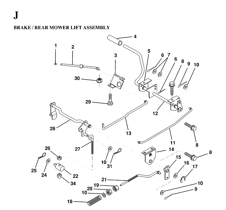 Brake / Rear Mower Lift Diagram and Parts List for LTH130 (HE13H36D)(1997-03) Husqvarna Lawn Tractor